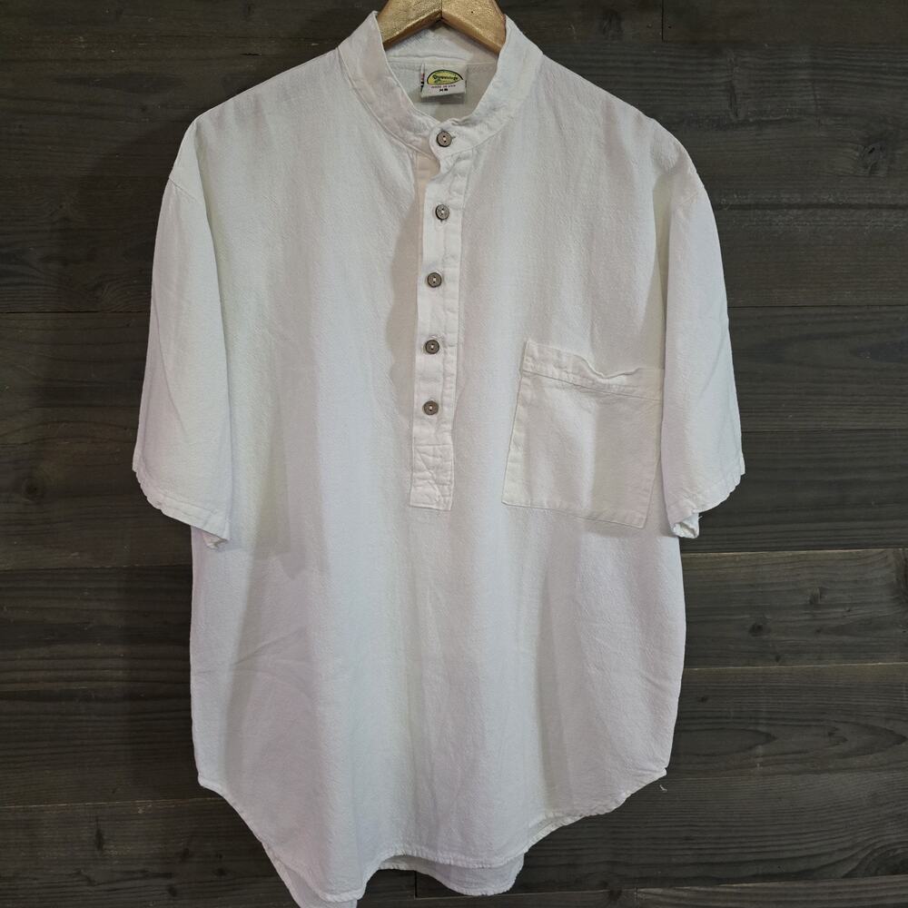 Vintage Drawstrings of Malibu Men's XS White Cotton Henley Band Collar Made USA